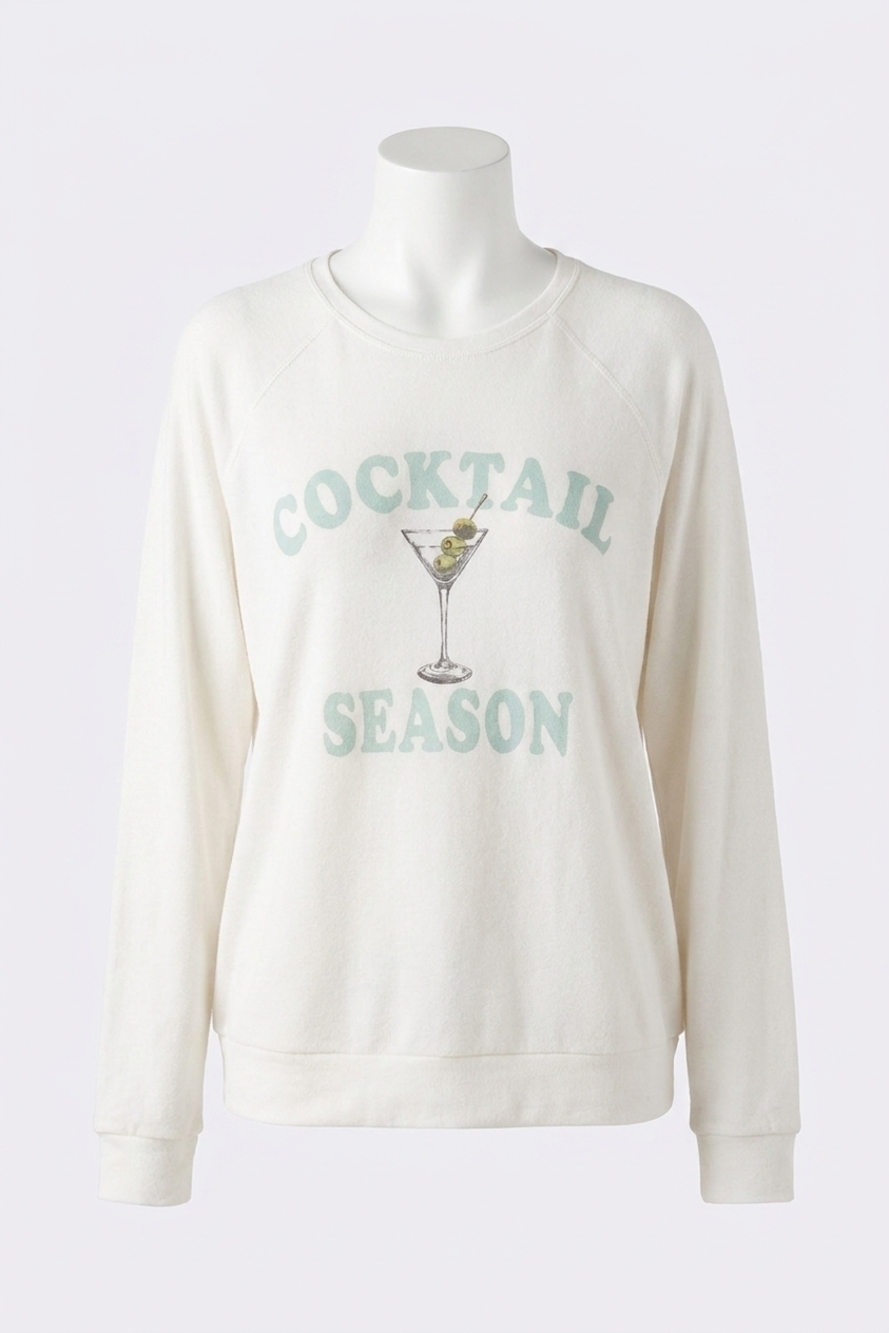 NEW PJ SALVAGE cocktail season long sleeve top in ivory